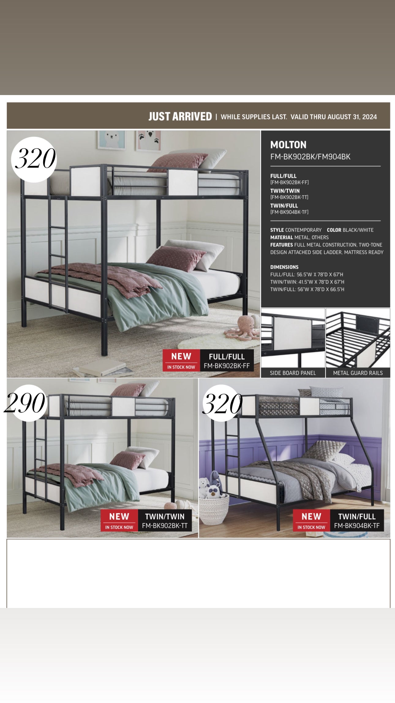 TWIN OVER FULL BUNK BEDS