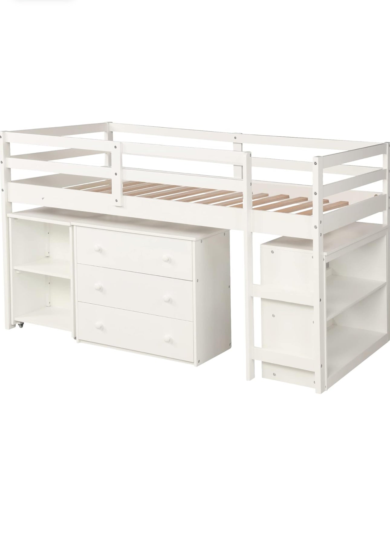 FULL SIZE LOFT BED WITH DESK AND SHELVES