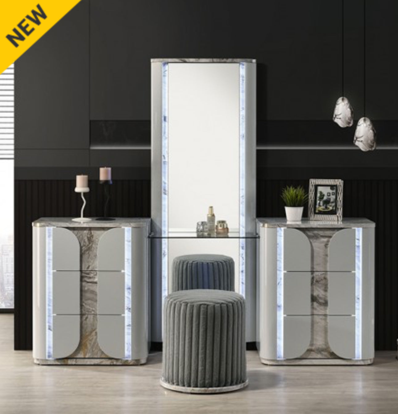 CLEBURNE VANITY SET W/ STOOL