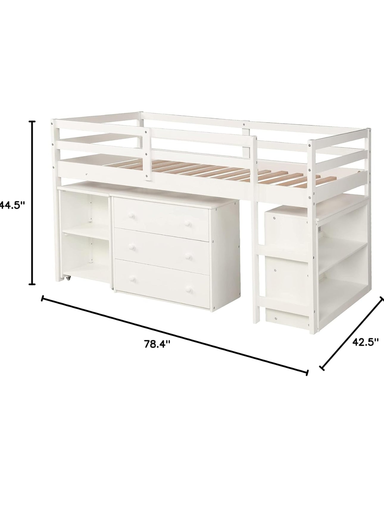 FULL SIZE LOFT BED WITH DESK AND SHELVES