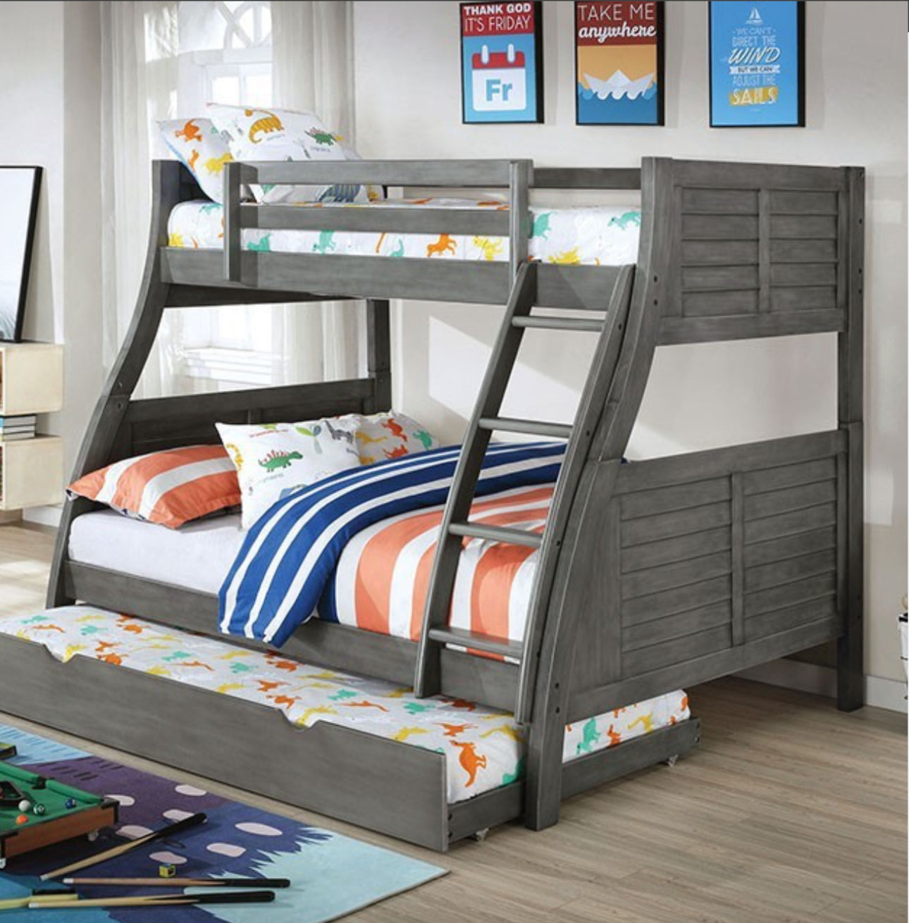 TWIN OVER FULL BUNK BED WITH TRUNDLE
